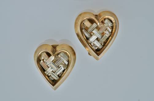 Trifari heart earrings by Alfred Philippe, in gold gilt, 1951, American